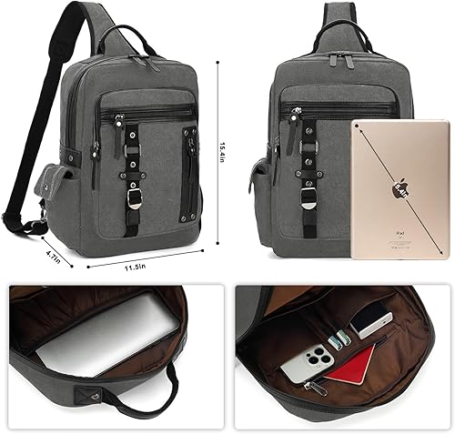 Miniatura 9 de Bolsa de mensajero vintage, mochila de lona para viajes, bolsa de hombro para hombre, bolsa de doble uso para transporte de mano y transporte cruzado