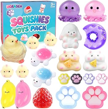 22Pcs Taba Squishy Pack Fidget Toys, Sensory Gifts to Relieve Anxiety and Stress, Fufu Squeeze Toysfor Kids Birthday Party Favors, Classroom Goodie Bag Fillers for Boys & Girls14 Big+8 Small