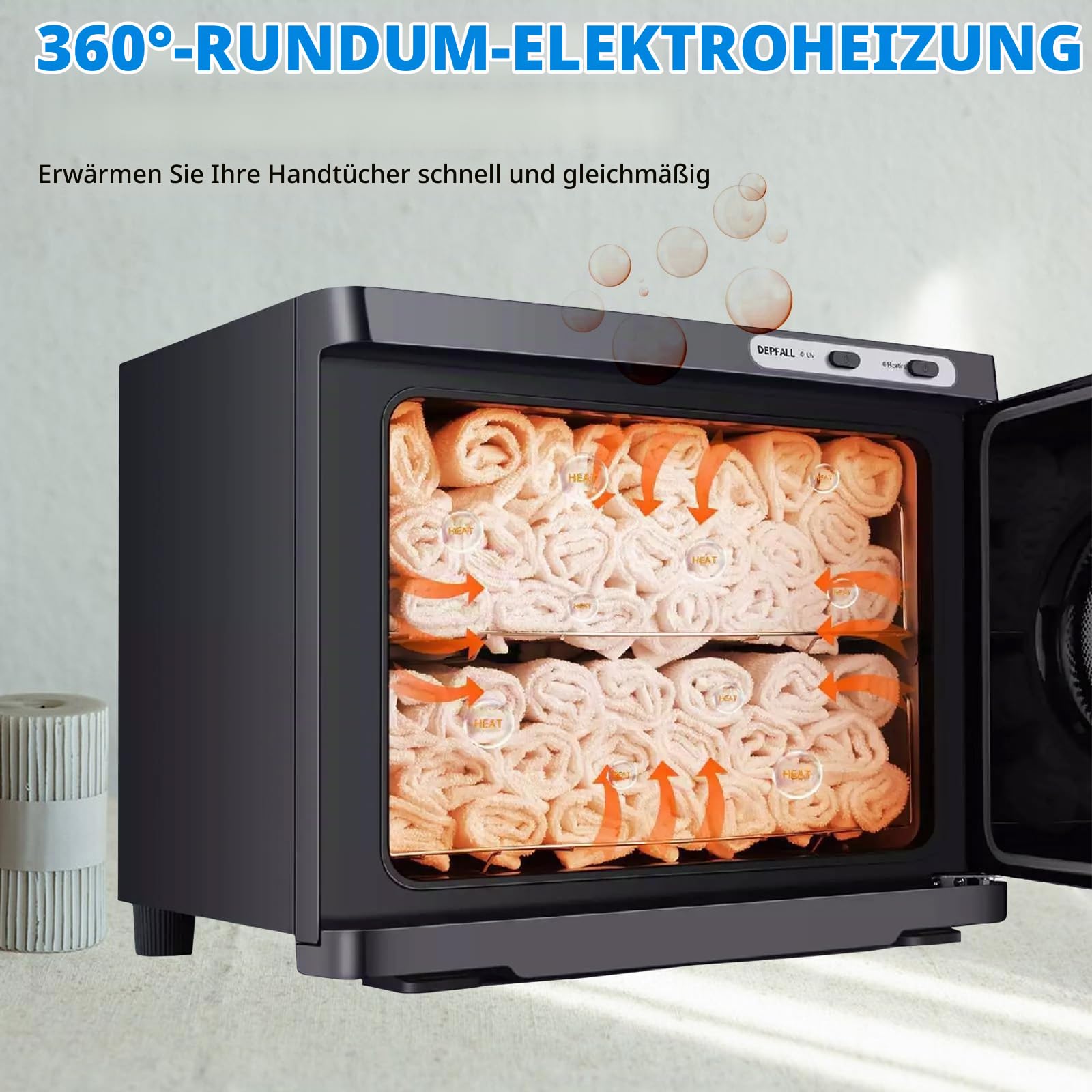 25L Handtuchwärmer, UV-Handtuch Desinfektionschrank, Kompressenwärmer, Heißes Handtuch Sterilisator Kabinett-360° Heizfunktion, Handtuchheizschrank für Schönheit, Salon, Spa (Schwarz)
