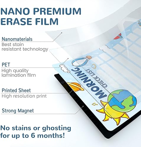 Miniatura 3 de JJPRO Pizarra blanca para niños, imán para nevera para registrar la rutina de la hora de acostarse, espacio exterior, rutina matutina, póster de