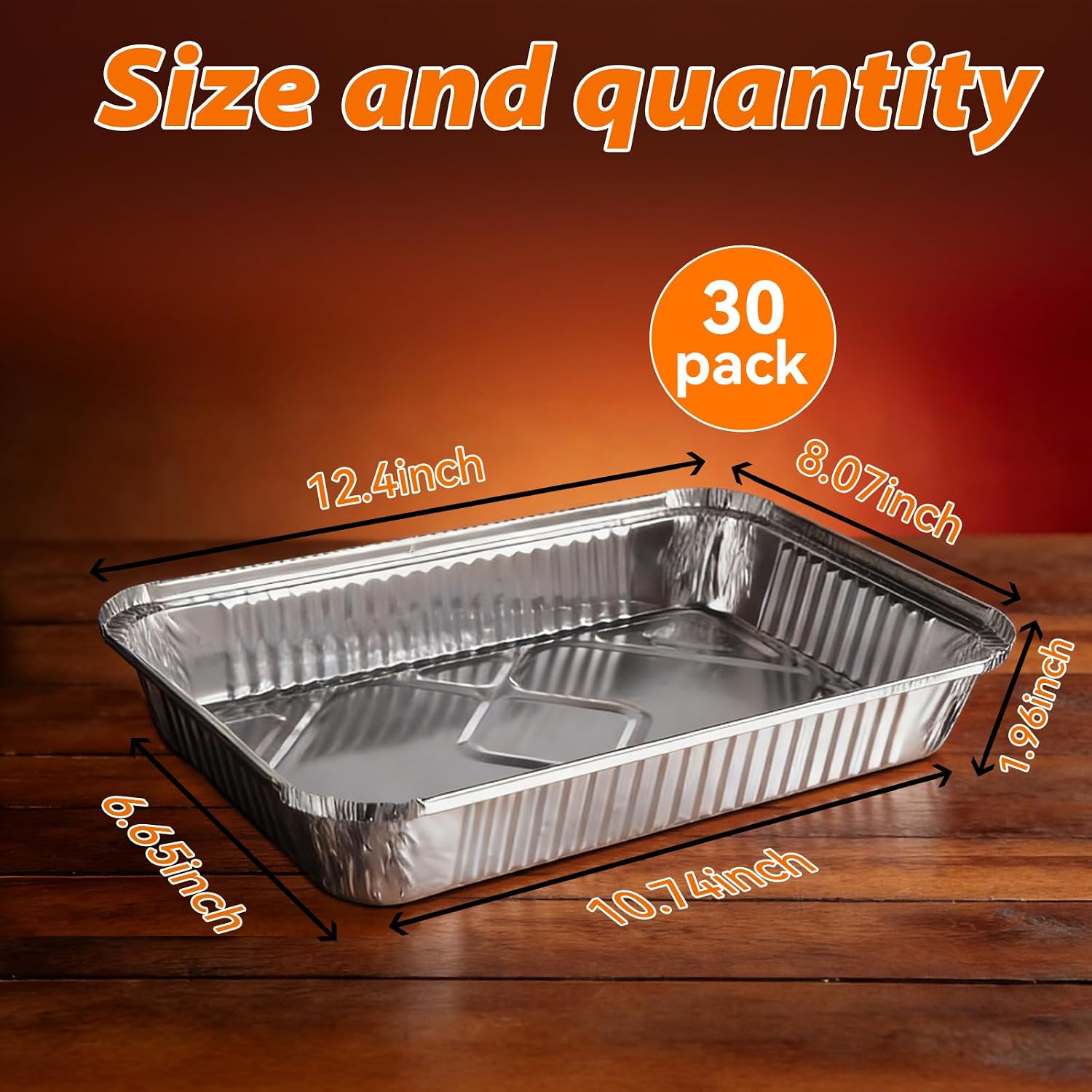 3.24LB Capacity 30 Pack Disposable Aluminum Foil Pans with 30 Lids, Baking Pan Trays - Heavy Thick 12.4 x 8 inches, Meal Prep Containers Bakeware for Roasting Chafing Cooking Heating Steam Storing