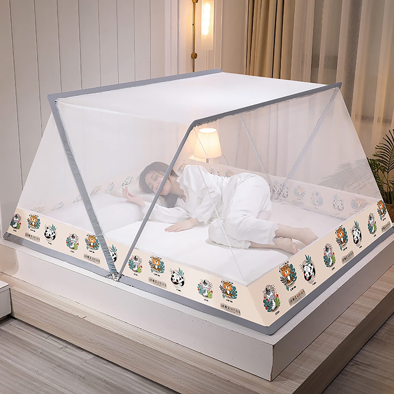Zanzariera Pieghevole, zanzariera a baldacchino per Letto a baldacchino Pieghevole per zanzariera da Campeggio Tende da Tenda Pop-up di Dimensioni Multiple per Letti Camera,E,100x190x80cm