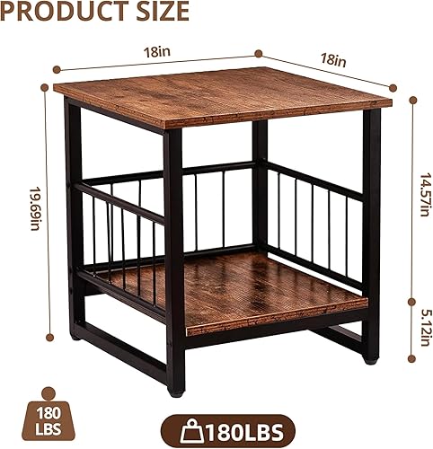 Miniatura 2 de Mesita de noche industrial, mesa auxiliar cuadrada de 18 pulgadas con estante de almacenamiento abierto, mesita de noche para dormitorio, soporte