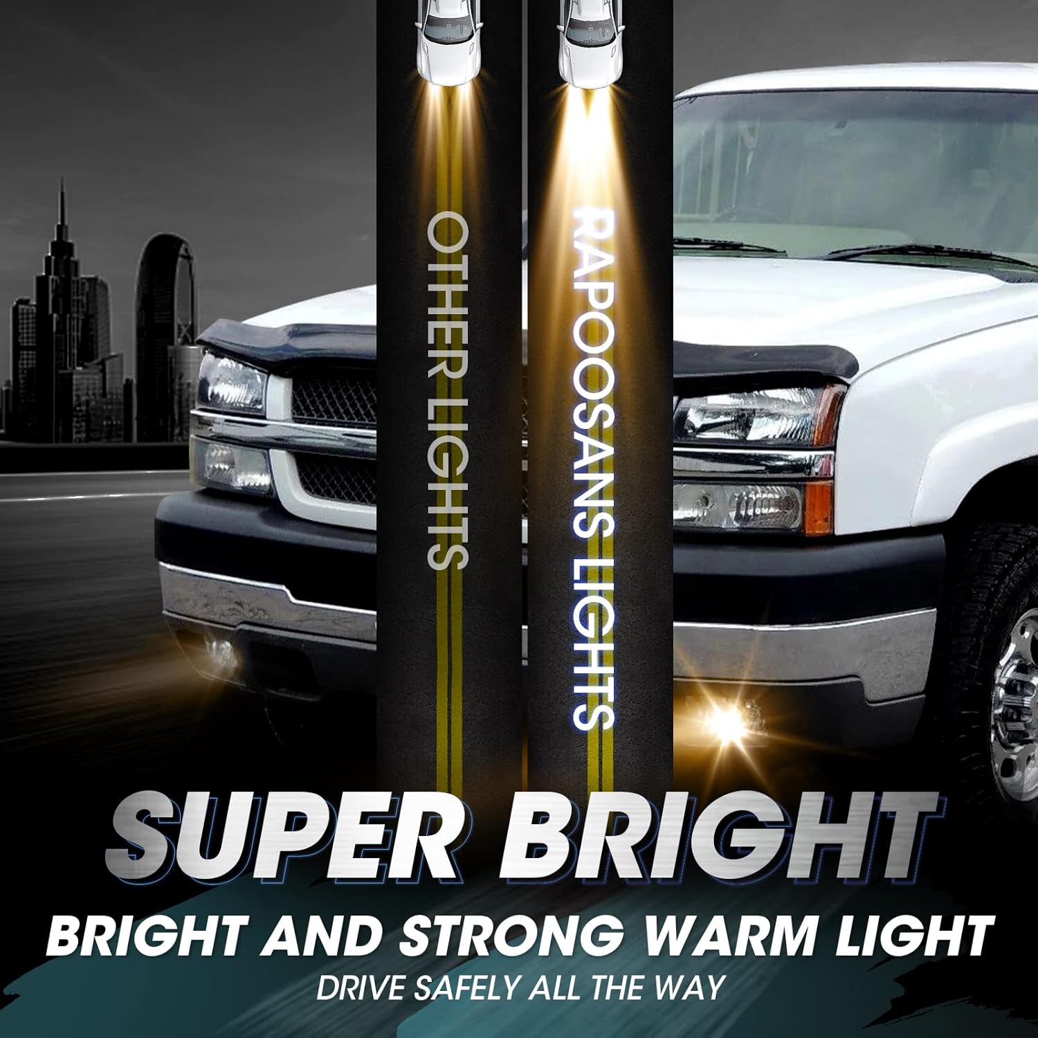 Driving Fog Lights Lamps Assembly Kit for 2003-2007 Chevy Silverado 2002-2006 Chevy Avalanche without Body Cladding Fog Lights Replacement with H10 12V 42W Bulbs(Clear Lens)
