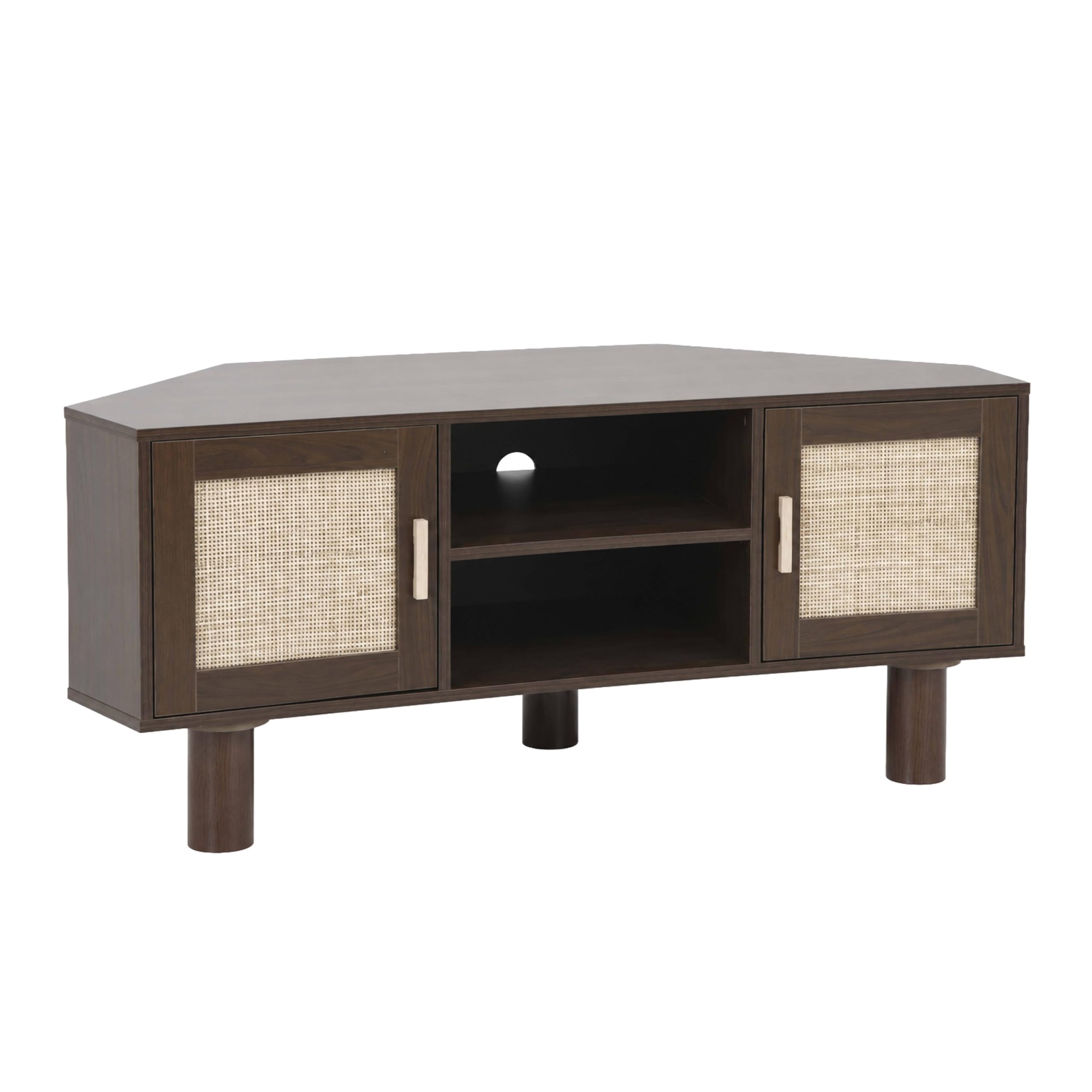Oviala Meuble TV d'angle 120 cm en rotin synthétique scandinave Bois foncé