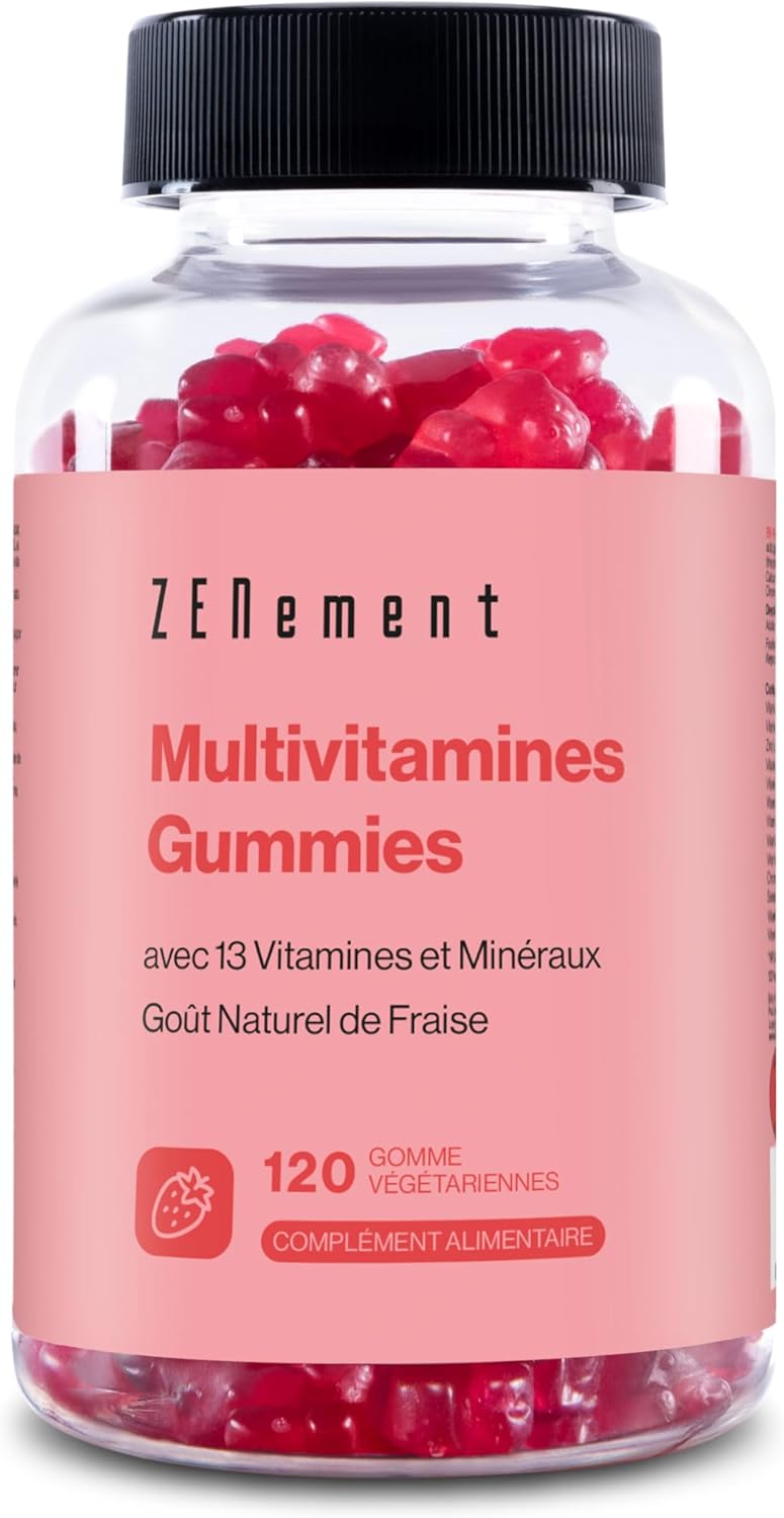 Multivitamin and Mineral Gums for Children and Adults, 120 Gummies | Natural Strawberry Taste | With 13 Vitamins and Minerals | Gelatin-Free, Vegetarian, Gluten Free | Zenement