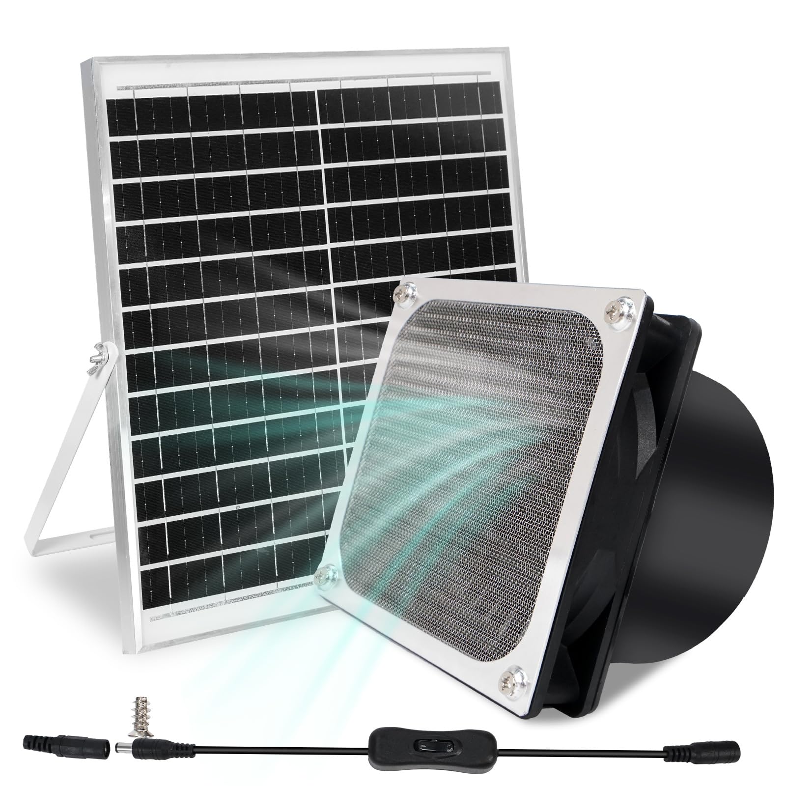 RUIZHI Solar Ventilator Solarlüfter mit Luftschlauch, Wasserdichter Solar Abluftventilator für Haustierhaus, Hühnerstall, Schuppen, Gewächshaus, Fensterabluft – Für effektive Belüftung und Zirkulation