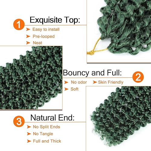 Miniatura 3 de Cabello Passion Twist verde oscuro de 24 pulgadas, 1 paquete de cabello ondulado de ganchillo D verde Passion Twist trenzado, extensiones de cabello