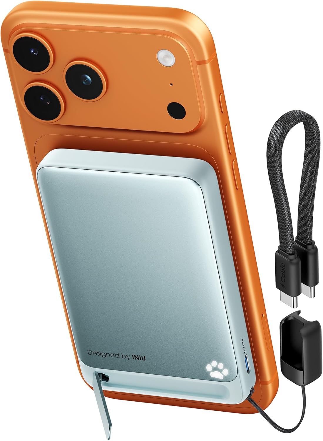 INIU Magnetic Portable Charger, Ultra Slim Qi2 Certified 10000mAh 45W Fast Charging Power Bank, Wireless Battery Pack with Foldable Stand, Phone Charger Only for iPhone 16/15/14/13/12 Series, Blue