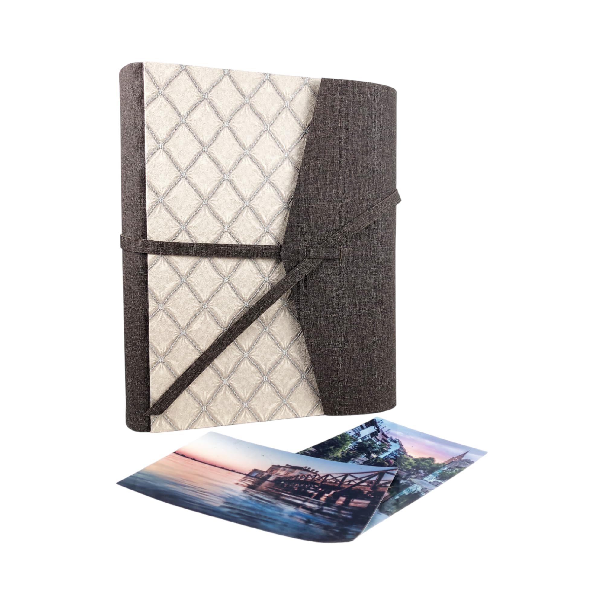 Sandy - Álbum de fotos hecho a mano en piel sintética con cierre rápido, elige el tamaño de "Personalizar", ideal para bodas, aniversarios, comuniones, bautizos, (marrón/rombo)