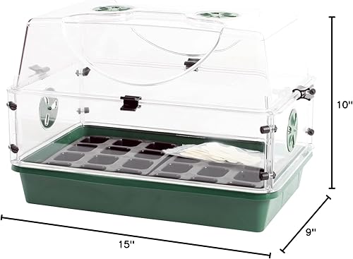 Miniatura 10 de EarlyGrow Propagador abovedado con 1 extensor de altura, bandejas de plántulas y juego de clip de bloqueo, verde, mediano (97008)