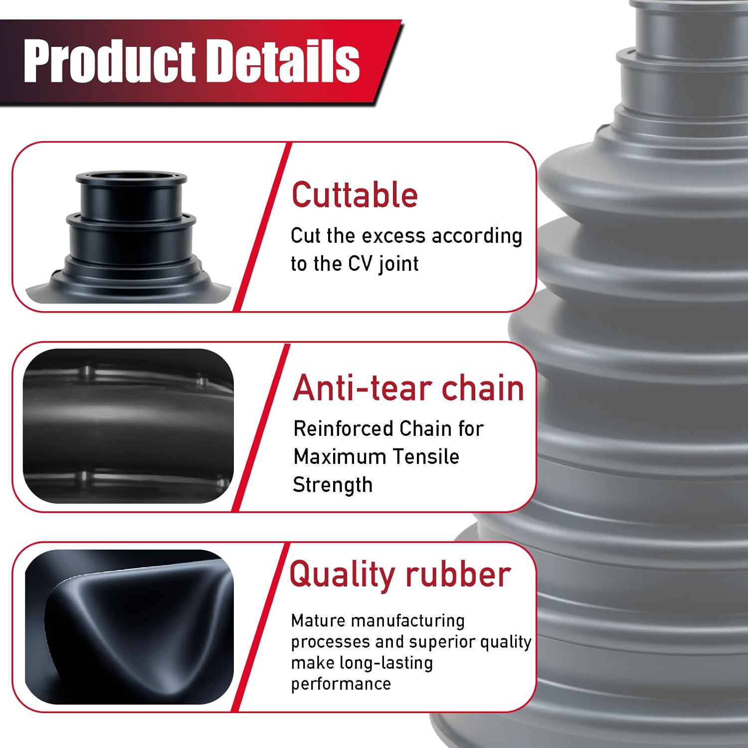 Upgrade 2PCS CV Boot,Thickened Neoprene Rubber Material with 4 Stainless Steel Clamps & 6 Cable Ties, CV Axle Boot Repair Kit for Protect Axle,Universal CV Joint Boot (2PCS+Expander)