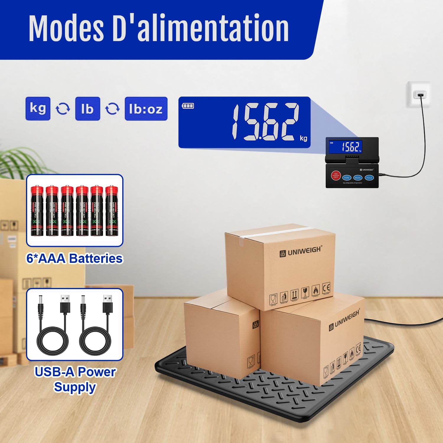 Balance postale numérique sans fil UNIWEIGH 200 kg précision 10 g écran LCD