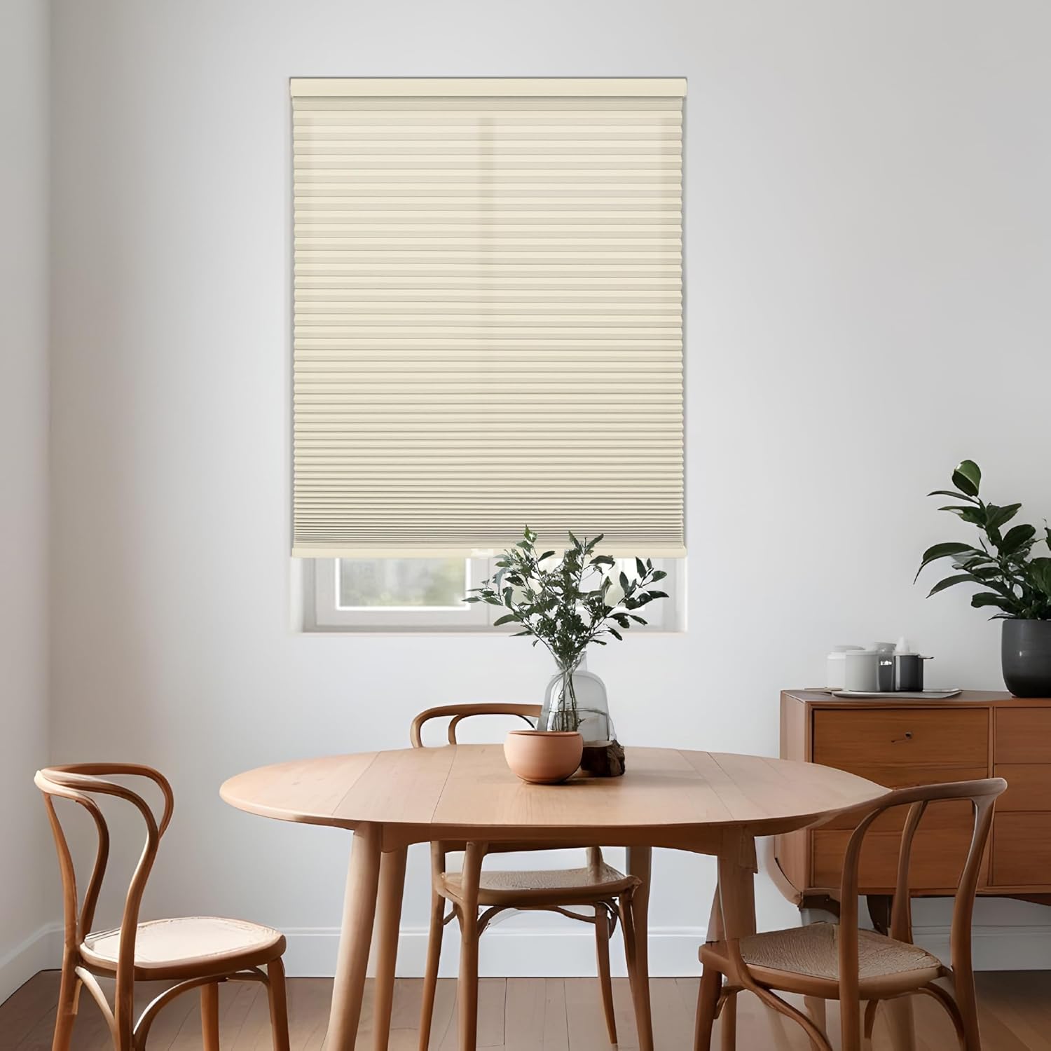 DEZ FURNISHINGS EZ Stick No Drill No Tools Cordless 1.5" Light Filtering Cellular Shade, 22" W x 48" H, Alabaster