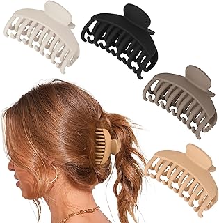 DEEKA 4 PCS 2.5 Inch Hair Claw Clips Double Row Teeth Matte Hair Jaw Clips Hair Barrettes Thick Medium Thin Hair Clips for Women (Beige,Brown,Black)