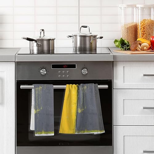 Miniatura 4 de Juego de 2 toallas de mano para baño, pintura de arte abstracto gris y amarillo, suave y absorbente, toalla de baño pequeña, toalla de cocina,