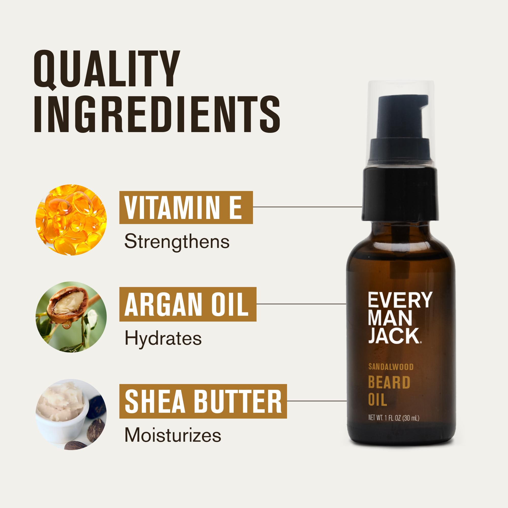 Every Man Jack Beard Grooming Kit for Men - Includes Sandalwood Beard Oil & Beard Balm, Beard Brush, Wooden Dual-sided Comb, Trimming Scissors and Mustache Comb