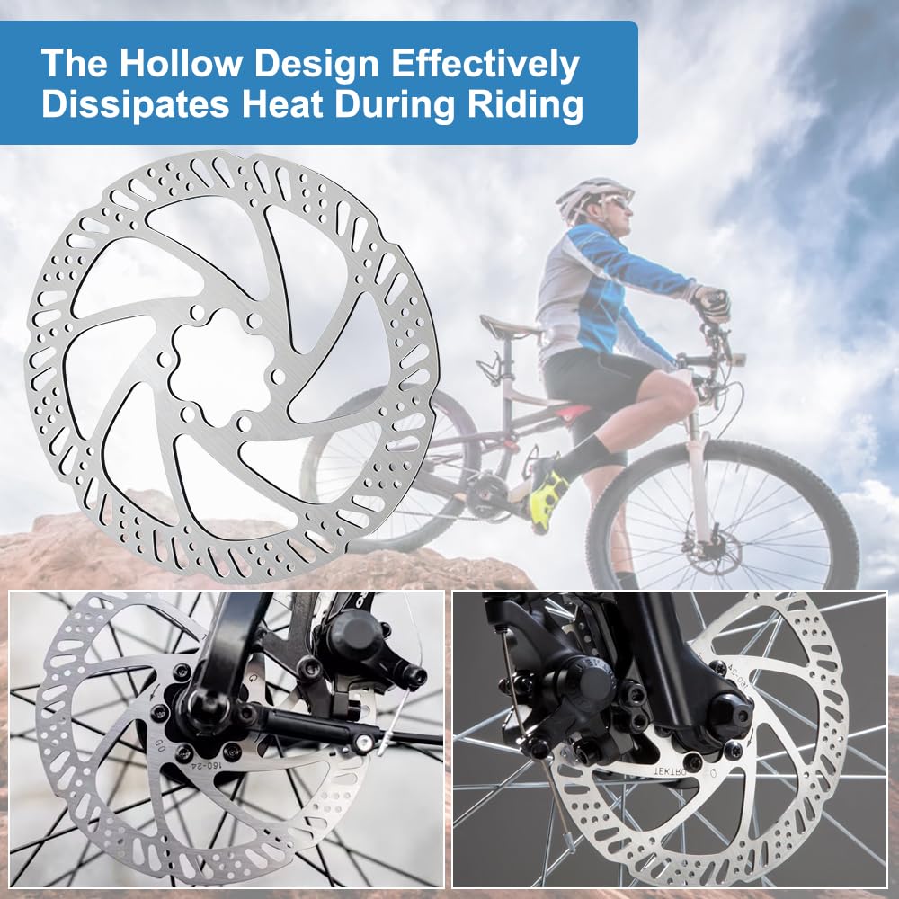 Set di 2 Disco Freno Rotore, 160mm Rotori Freno Disco Per Bicicletta, 6 Fori, in Acciaio Inox, con 12 Viti, per la Maggior Parte della Mountain Bike e Bici da Strada, Distanza Relativa Tra i Fori 44mm