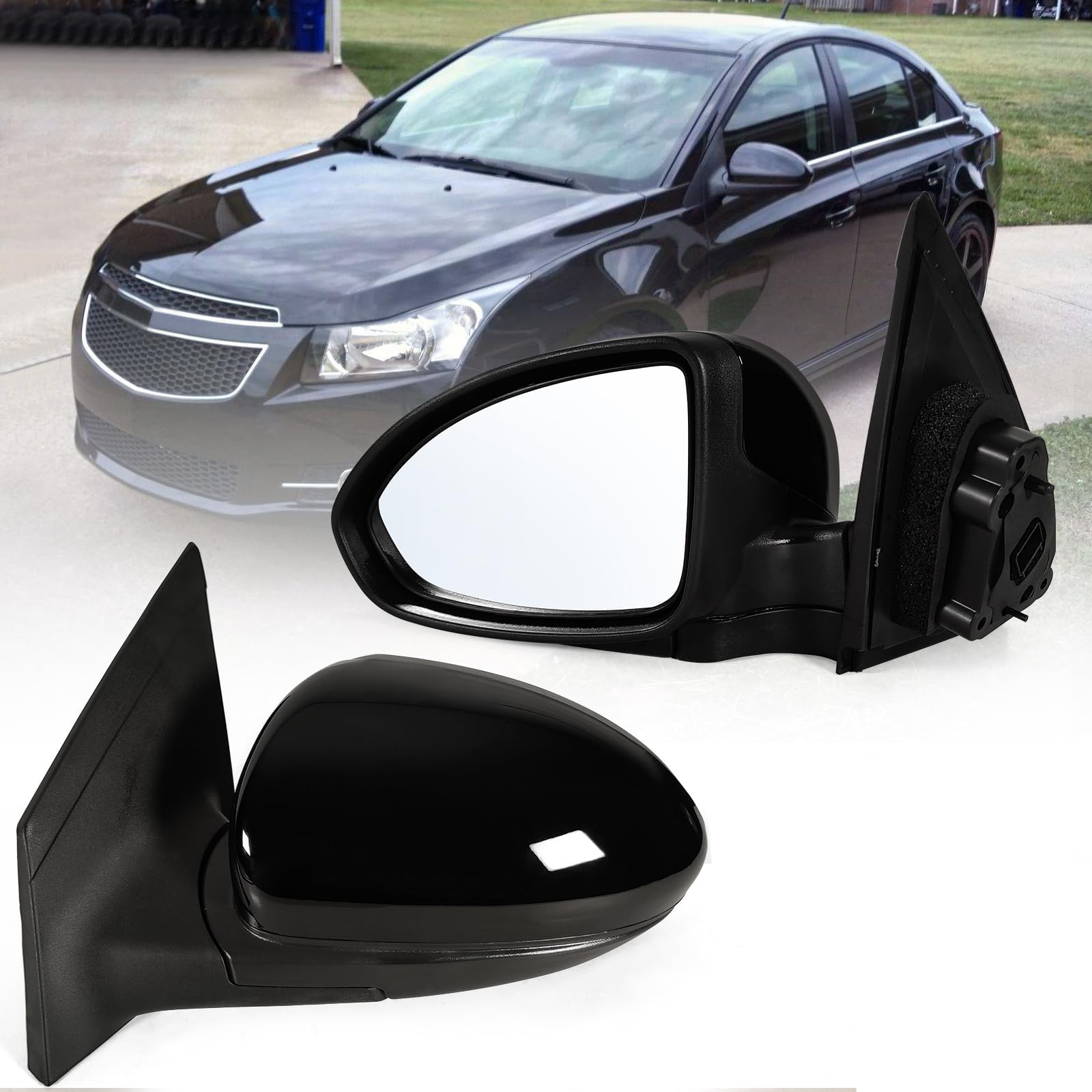 left Driver Side Mirror Fits 2011-2015 Chevy Cruze Sedan/Hatchback with Power Glass without Heated without Turn signal Match Black Replace GM1320420 (3 Pins)