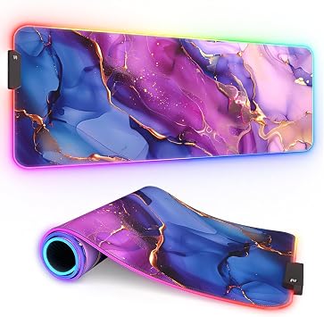 ITNRSIIET RGB Gaming Mouse Pad, Full Desk XL Extended Large Gaming Mousepad, 12 Lighting Modes 30% Thicker Big LED Desk Mat for Gamers,Blue Purple Pink Marble