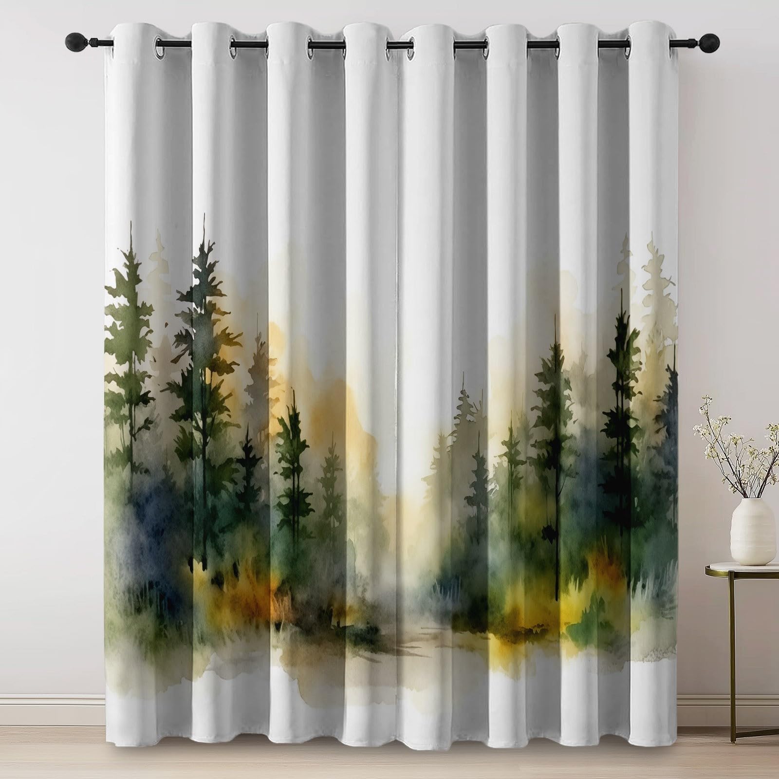 Rideau aquarelle nature simple moderne en tissu polyester isolant haut de gamme