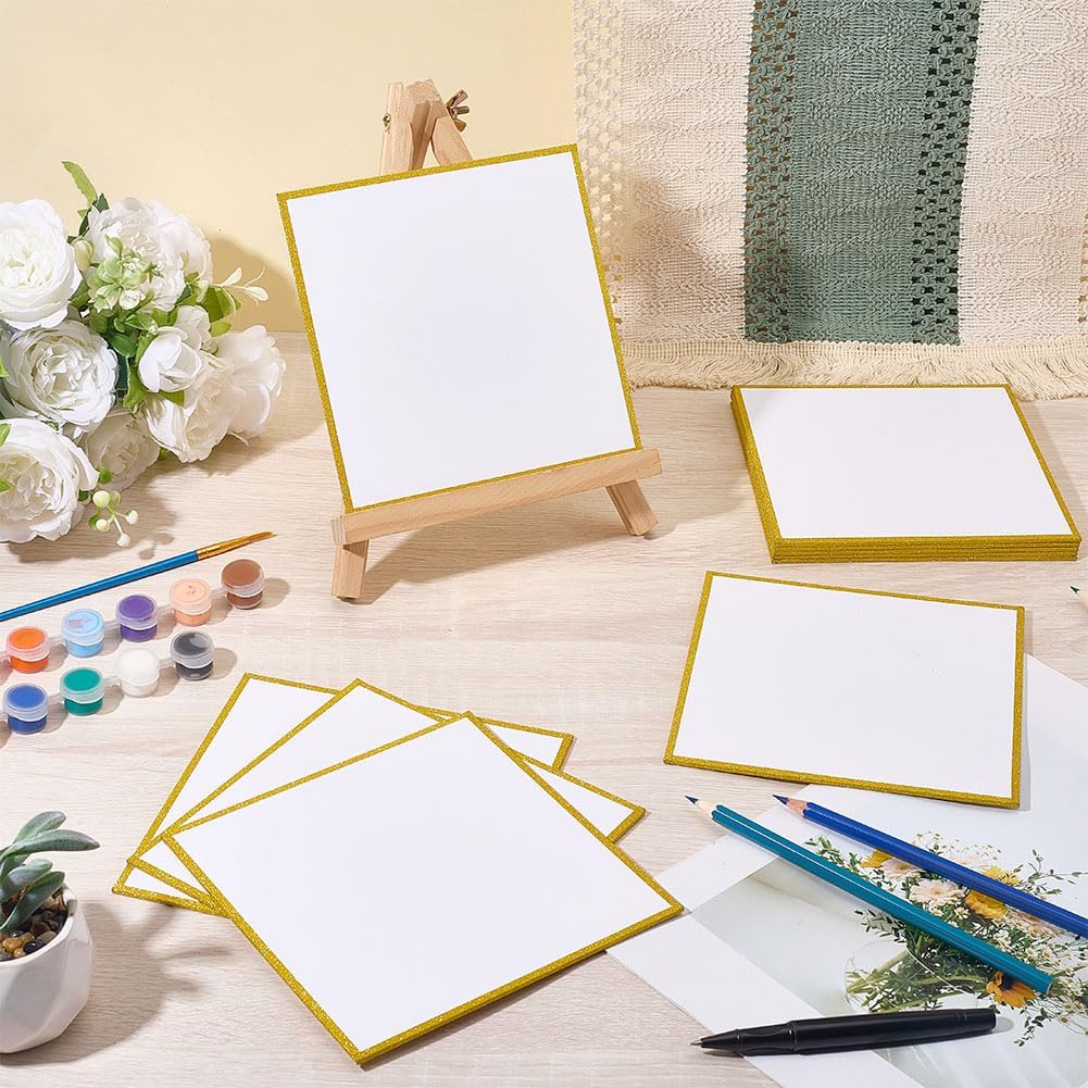 OLYCRAFT 20Pcs Shikishi Boards Crafts Supplies Square Washi Paper Japanese Shikishi White Boards Double-Sided Art Board with Gold Edges for Calligraphy Convention Events and Autograph-5.9x5.9 Inch