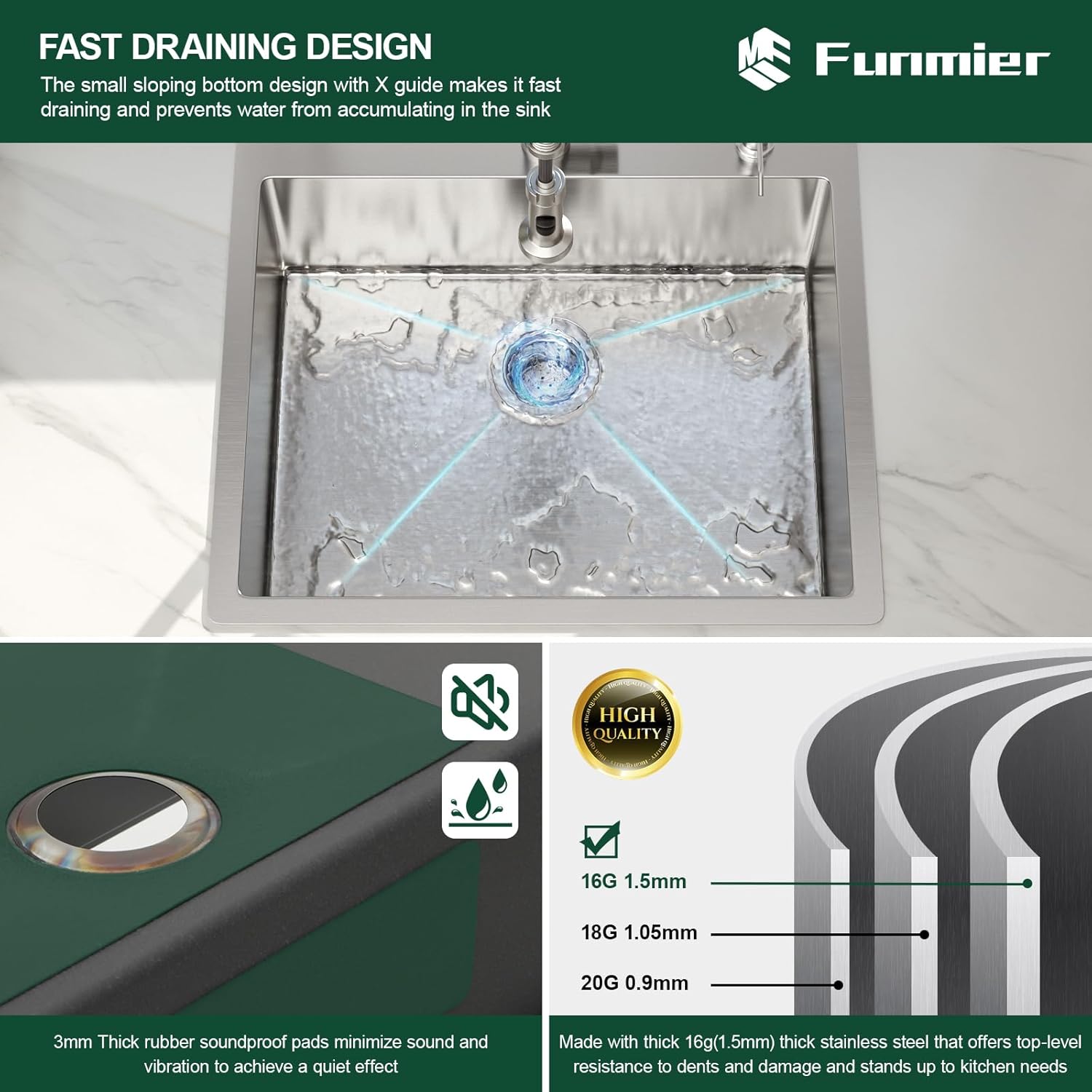 25 Drop In Kitchen Sink - 25 x 22 Inch Stainless Steel Kitchen Sinks Topmount 16 Gauge Single Bowl Above Counter Handmade Bar Sink with Offset Drainer, 25"x22"x9"