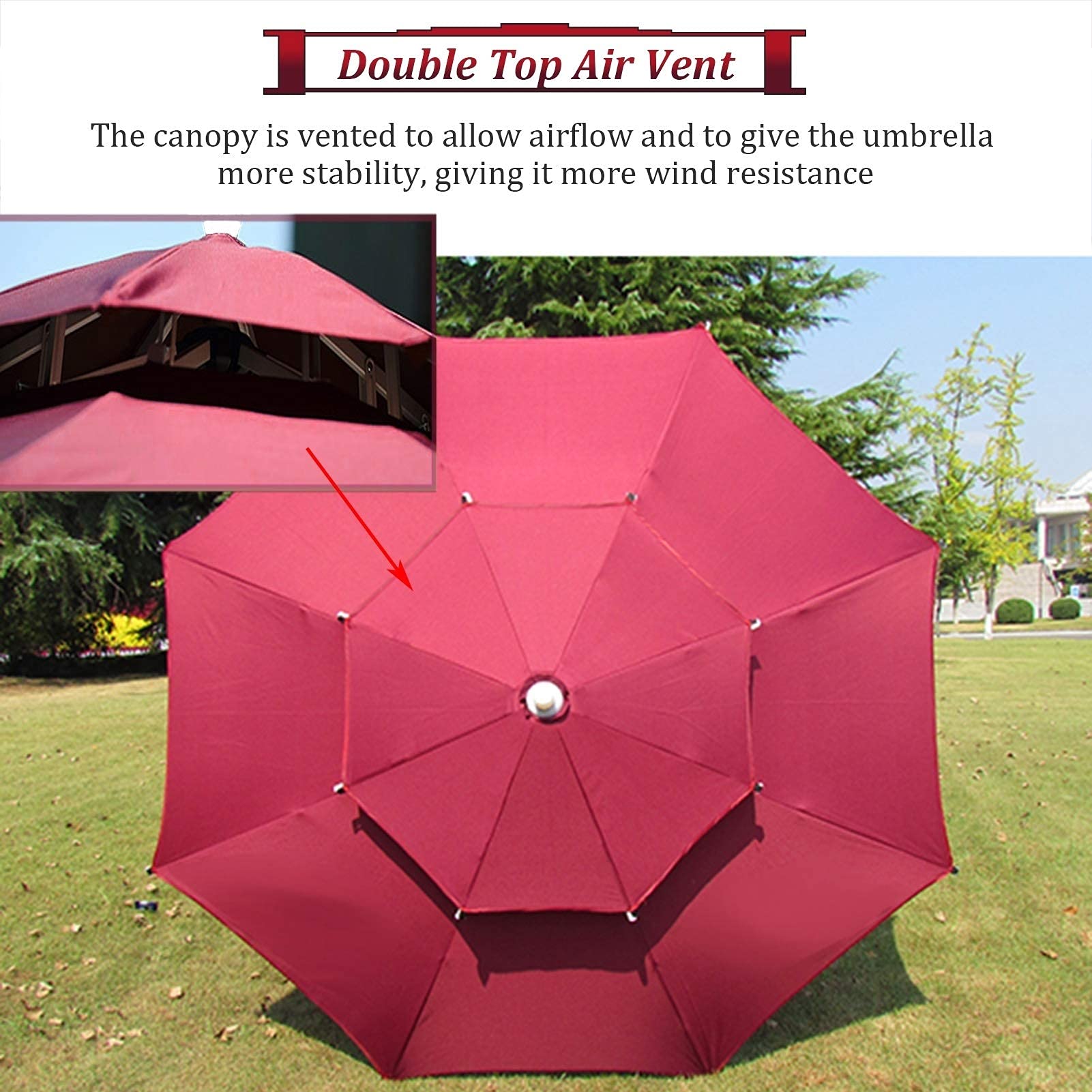 Parasol ogrodowy,Duży parasol handlowy 2,4 m/7,9 stopy, czerwona ochrona przed słońcem z 6 żebrami i żelaznym drążkiem, okrągły parasol do ogrodu przy basenie