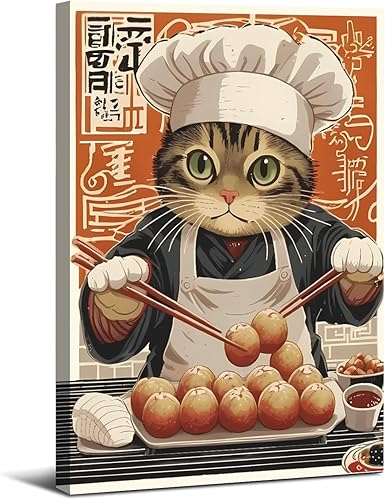 Miniatura 10 de Lienzo enmarcado divertido de gato negro, arte de pared con gato negro bebiendo café, decoración de pared, lindas mascotas y gatos, póster de Lienzo