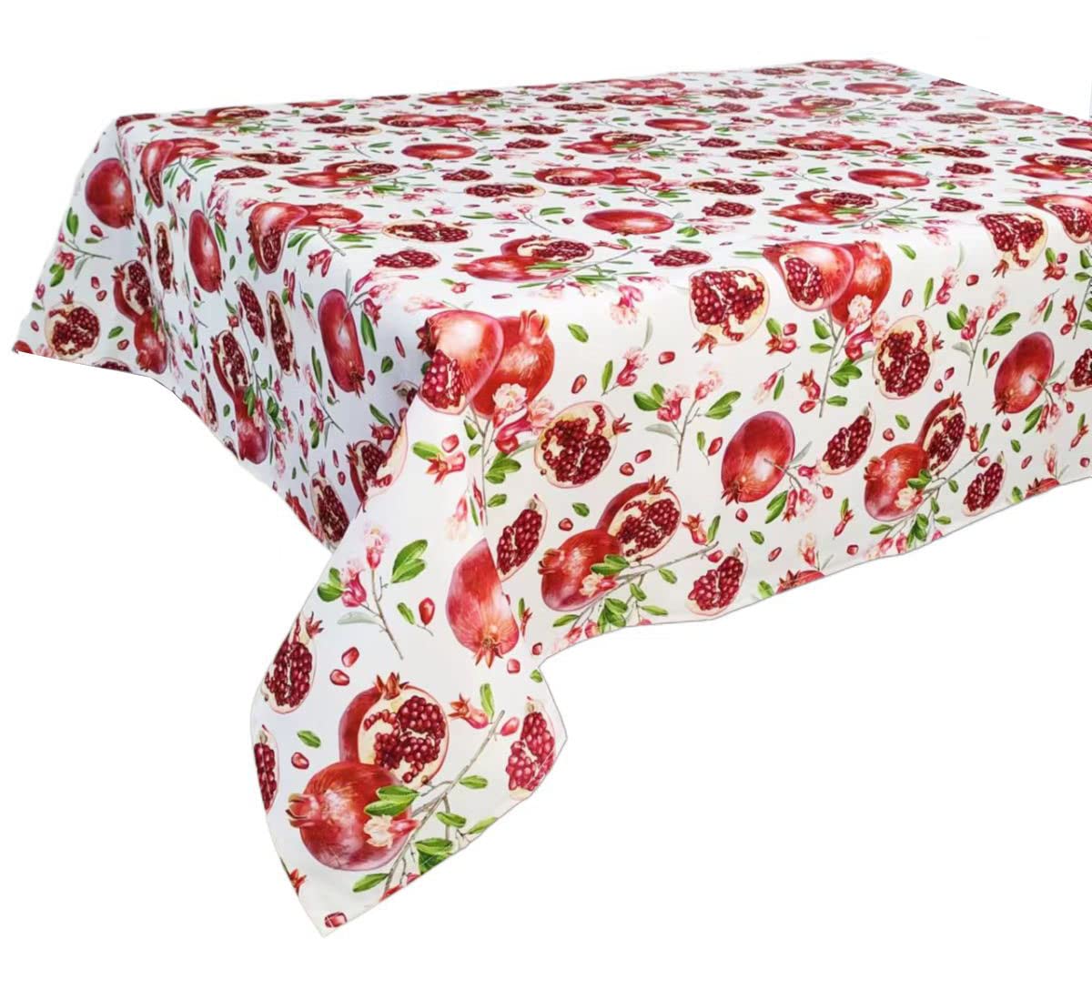 Violet Linen European Pomegranates Flowers Pattern, Polyester Woven Printed Fabric, Pomogranates, 60 Inch by 84 Inch, Seats 6 to 8 People, Rectangular Tablecloths