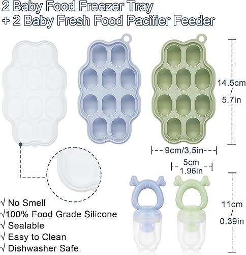 Miniatura 5 de KingKam Moldes para paletas de leche materna y alimentador de frutas para bebés (paquete de 2), recipientes de almacenamiento de bandeja para
