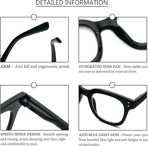 Miniatura 6 de MMOWW Oversized Square Reading Glasses Fashion Cute Blue Light Blocking Computer Readers for Women 3 Pack