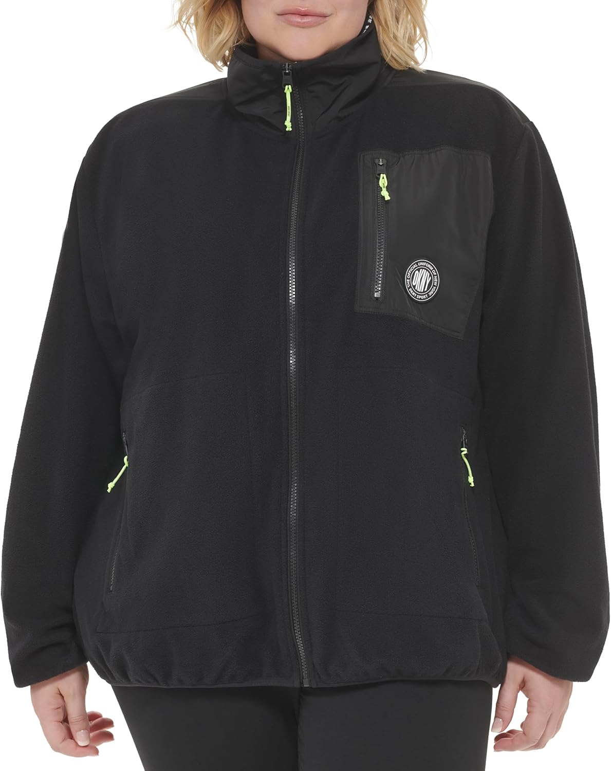 DKNY womens Sleeve Logo Tape Quarter Zip Fleece Pullover - Image 5