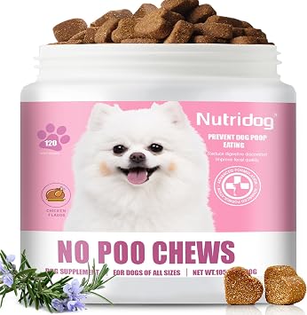 No Poo Chews for Dogs - Coprophagia Deterrent with Capsimax | 8 Probiotics & 7 Digestive Enzymes, Fresh Breath Support, Gut Health, All Breeds & Ages, 120 Ct Chicken Flavor