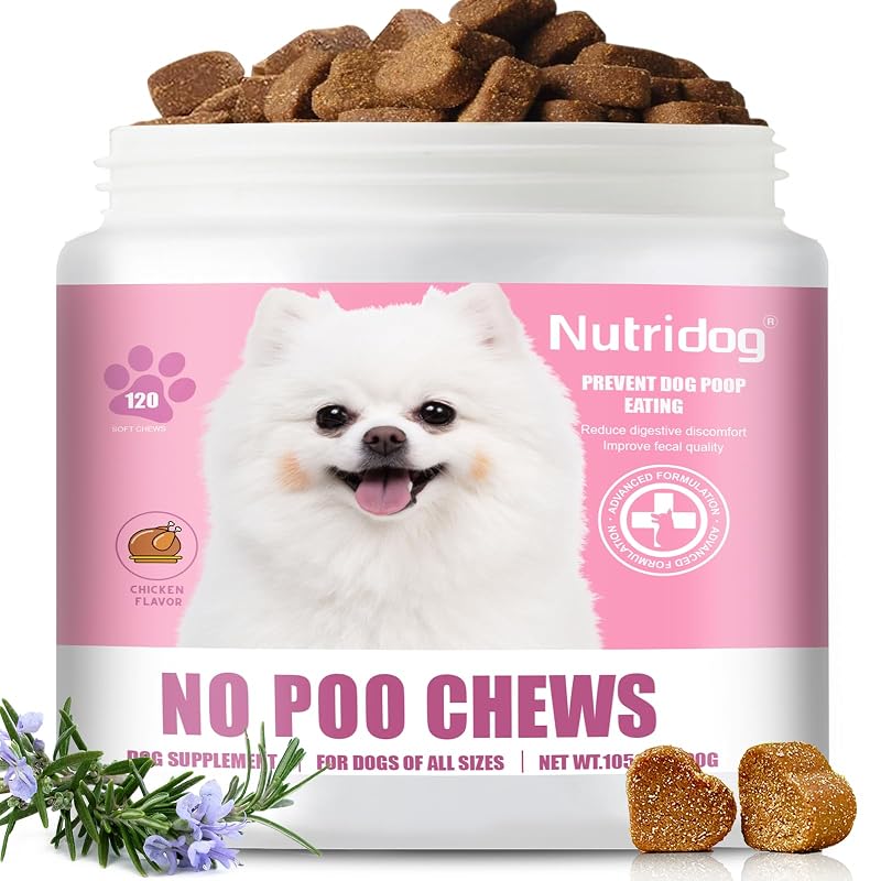 Suplemento para Cães em Mastigáveis Macios Nutridog No Poo com Capsimax, Sabor Frango, 120 unidades
