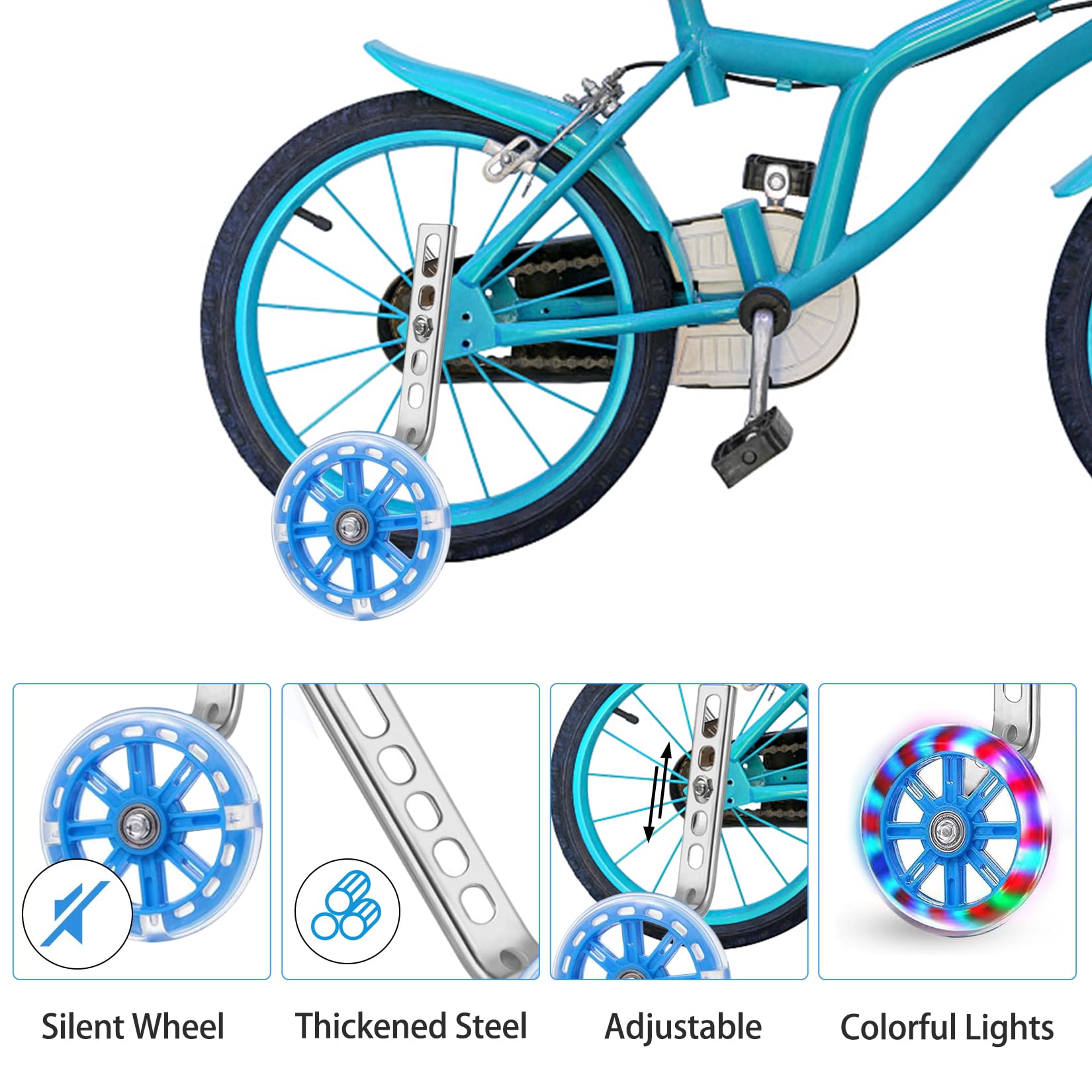 Stabilizatory rowerowe, uniwersalne stabilizatory do roweru dziecięcego, koła błyskowe, pomocnicze 12, 14, 16, 18, 20 cali, dla dzieci, pojedyncza prędkość (ZG-YB-31)