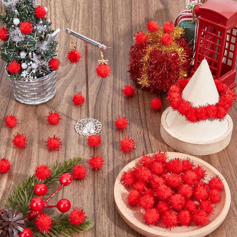 SUNNYCLUE 120Pcs Glitter Pom Poms Bulk Sparkly Pom Pom Balls 0.59 Inch Red Craft Fuzzy Tinsel Pompoms Puff Balls Soft Glitters Pompoms for Arts Crafts DIY Decorations Summer Holiday Christmas Party