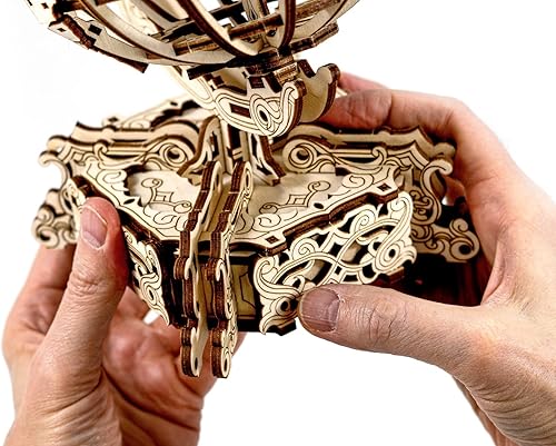 Miniatura 3 de WOODEN.CITY Rompecabezas de madera 3D World Globe para adultos, construye tu propio globo con motor de banda de goma, modelo de autoensamblaje,