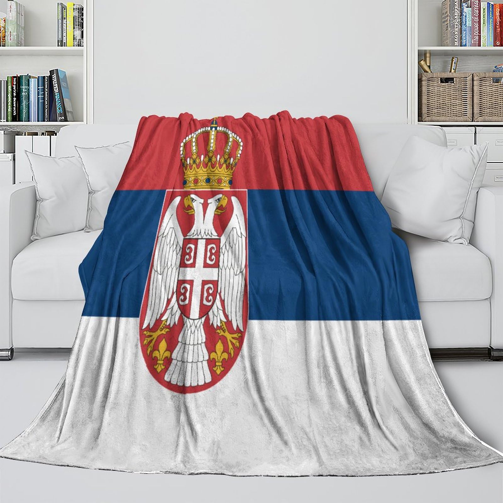 Flaggege von Serbien 3D Nationale Flaggege Gedruckt Decke Für Geschenke Für Mädchen Jungen Alle Jahreszeiten Super Weich Gemütlich Plüsch Wirft Decke Für Couch Sofa Bett Büro 60x80inch(150x200cm)