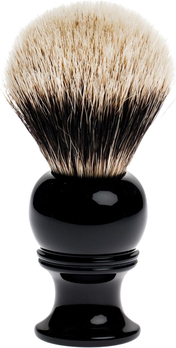 Fendrihan 2-Band Silvertip Badger Shaving Brush with Black Resin Handle for Personal and Professional Shaving