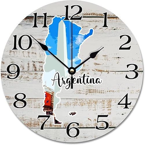 Guangpat Reloj de pared de viaje con mapa argentino, atracciones turísticas de Argentina, relojes de pared grandes de 10 pulgadas, funciona con