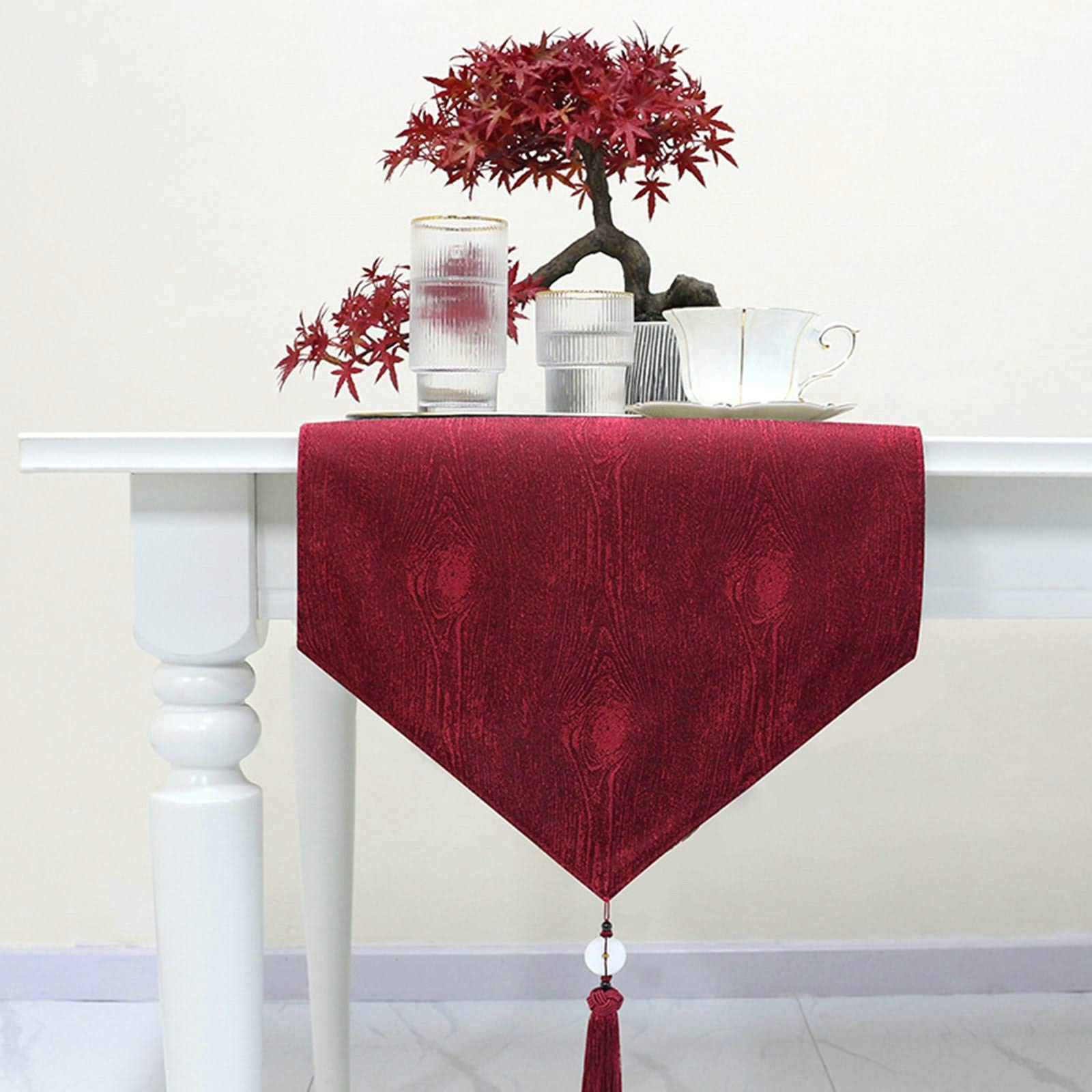 Aeici Chemin de table carré décoratif en coton - Motif triangles - 35,6 x 200,3 cm - Fuchsia