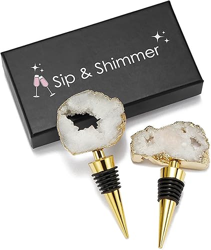 Miniatura 5 de Sip and Shimmer - Tapones para botellas de vino de cristal, juego de 2 piezas de tapones de champán con piedras preciosas para botella, accesorios