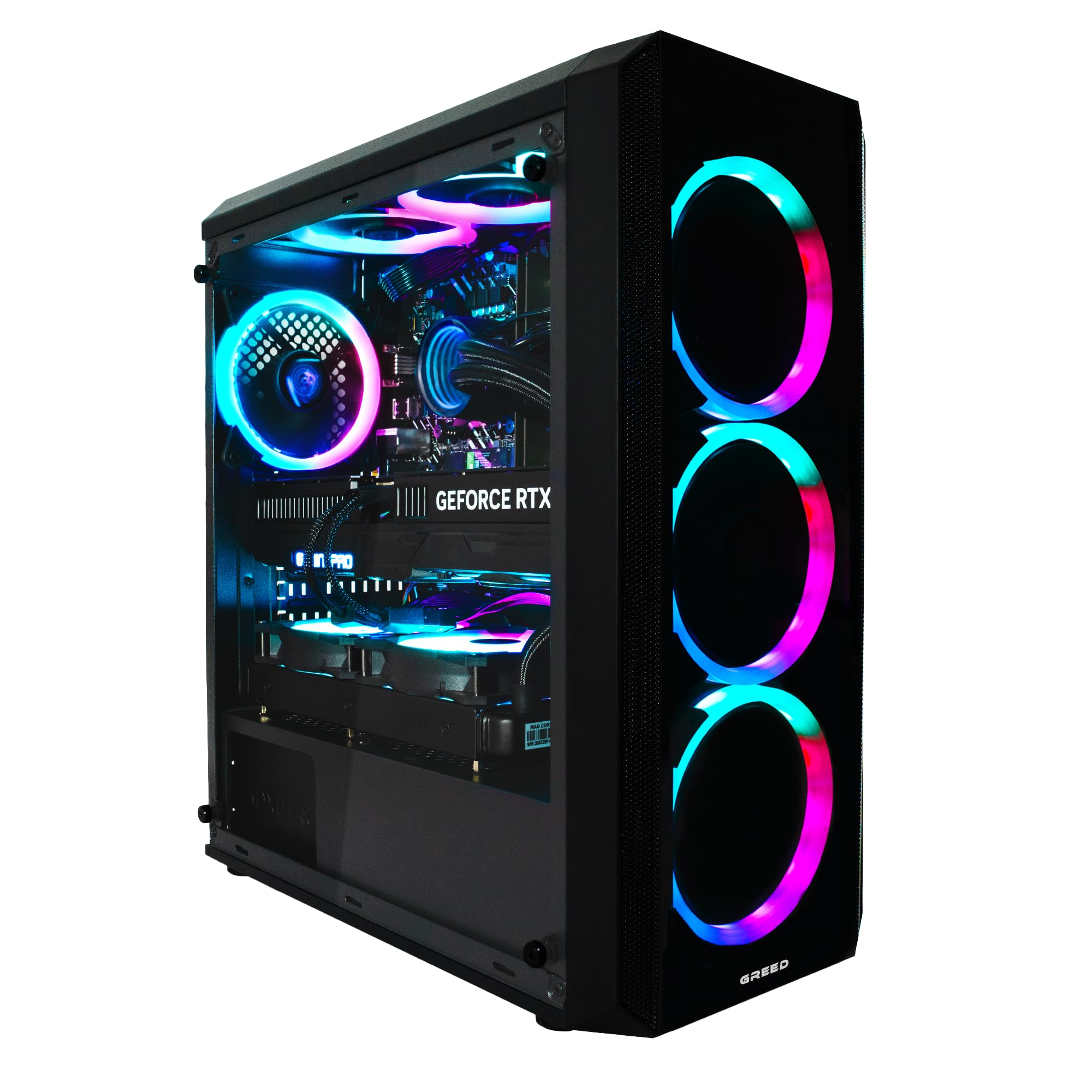 Greed® MK2 Pro - 4K High End Gaming PC - AMD Ryzen 7 5700X - Nvidia Geforce RTX 5070 - Ordenador RGB + de sobremesa a 4,6 GHz - 32 GB RAM DDR4 - Refrigeración por Agua - 1TB SSD - WLAN + Win11 Pro
