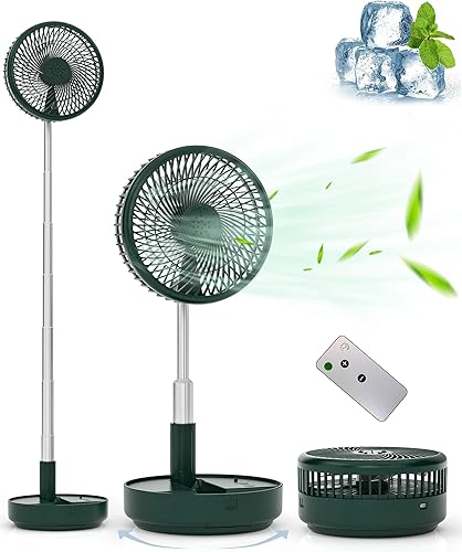 Vista 8 de Primevolve Ventilador portátil oscilante de pie, recargable con batería operado por USB, ventilador de piso, mesa y escritorio con control remoto