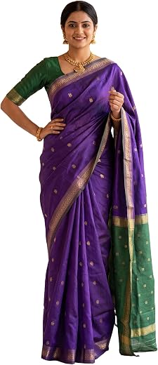 AKHILAM Women's Pure Soft Spun Cotton Lichi Silk Saree For Women With Attach Unstitch Blouse Piece