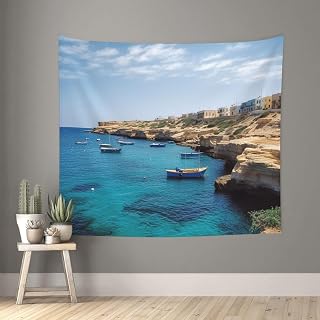 WSOIHFEC Tapestry Wide Wall Hanging Coastal of Malta Tapestry Vintage Lightweight Wall Blanket Funny Tapestry Wall Art Home Decor Soft Mural for Bedroom Dorm Living Room 60 X 51 Inch