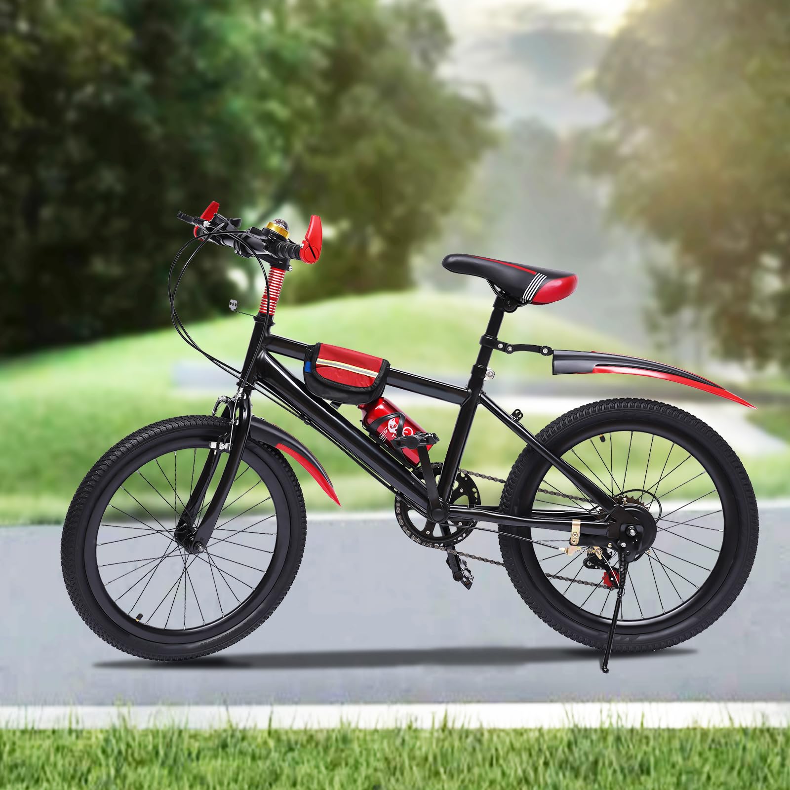 WooDerson Mountain bike da 20 pollici, per bambini, con supporto per bicchiere d'acqua e campana della bussola, capacità di carico 85 kg, in acciaio al carbonio, per strade e montagne