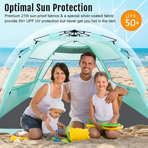 Miniatura 3 de WhiteFang Tienda de campaña de playa desplegable de lujo XL para 3 a 4 personas, protección UV, suelo extensible con 3 ventanas de ventilación más