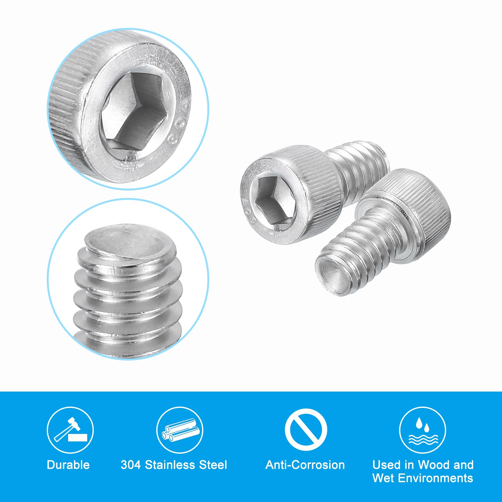 PATIKIL 1/4-20 x 3/8" Hex Socket Cap Head Screw Bolt, 30Pcs 304 Stainless Steel 18-8 - Image 4